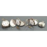 Four gents silver cased pocket watches: The keyless watch not working, of the 3 key wind watches,