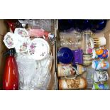 A mixed collection of items to include: floral decorated tea ware, novelty mugs, decanters,