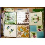 Tray collection of 24 mainly 19th century and Art Nouveau tiles: some minor damages noted.