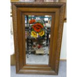 Oak Framed Early 20th Century Wall Mirror: with painted Flower Decoration