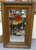 Oak Framed Early 20th Century Wall Mirror: with painted Flower Decoration