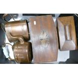 Job lot group of copper & woodenware including Victorian mahogany tea caddy: together with set of 2