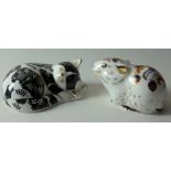 Two x Royal Crown Derby paperweights TWO MEMBERS PACKS MISTY KITTEN & BANK VOLE: Gold stoppers,
