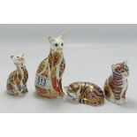 A collection of Royal Crown Derby Seconds Cat Paperweights(4)