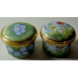 TWO Elliot Hall enamel BOXES FORGET ME NOT and SUMMER: Both 30mm wide, 14/35 & 13/50.