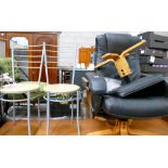 Leather type reclining chair & stool: together with 2 modern kitchen chairs(4)