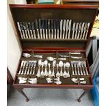 Mahogany tray table with canteen of silver plated cutlery: Over 100 pieces of kings pattern or