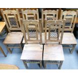 Modern Fruitwood set of six dinning chairs: with wrought iron effect panels(6)