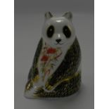 Royal Crown Derby Paperweight Seated Panda: Paperweight with gold stopper. Boxed.