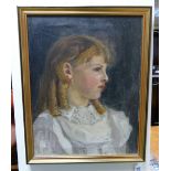 F Rhodes oil painting portrait of a girl: Signed and dated 1908 45cm x 35cm excl. frame.