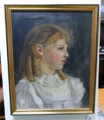 F Rhodes oil painting portrait of a girl: Signed and dated 1908 45cm x 35cm excl. frame.