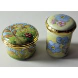 TWO Elliot Hall enamel BOXES AUTUMN and SPRING: 30mm wide, 13/50,