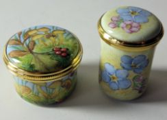 TWO Elliot Hall enamel BOXES AUTUMN and SPRING: 30mm wide, 13/50,