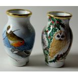 TWO Elliot Hall enamel VASES ROBIN and CHRISTMAS 2007: Both 50mm high, no certificate for robin,