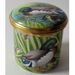Moorcroft enamel Circular tall box DUCKS: Mid size, hand painted and signed by artist, initials CY.