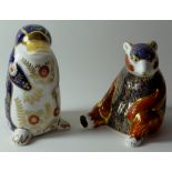 Two x Royal Crown Derby paperweights PLATYPUS & IMARI HONEY BEAR: Gold stoppers,
