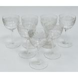 Set of 7 Acid Etched Edwardian Sherry Glasses: