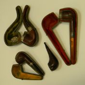 Three Silver Mounted Pipes in Leather Cases: together with Big Ben Pipo pipe