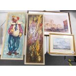 Two Mid Century Framed items to include: Clown Print,