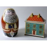 Two x Royal Crown Derby paperweights SANTA CLAUS & GEORGIAN DOLLS HOUSE: Gold stopper & ceramic