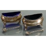 Pair of George III silver boat shaped salts: Hallmarks for London 1806,