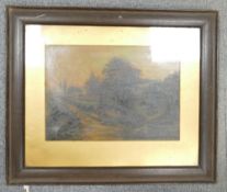 Victorian Oil painting on canvas of farmer in farmyard scene: Illegible signature, in oak frame,