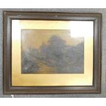 Victorian Oil painting on canvas of farmer in farmyard scene: Illegible signature, in oak frame,