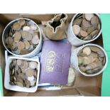 Large quantity of UK pre decimal coins: Numerous copper, cupro-nickel & other metal coins, in tins,