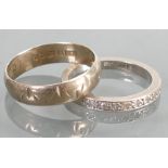 9ct white gold band and 18ct white gold with diamond half eternity ring: Weight 2.2g & 3.