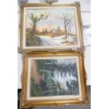 Two Gilt Framed Oil on Board Landscape Scenes: