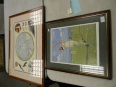 Two Framed Prints: The First Pacific Voyage of Captain Cook & signed Craig Campbell Cricket limited