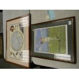 Two Framed Prints: The First Pacific Voyage of Captain Cook & signed Craig Campbell Cricket limited