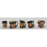 Royal Doulton miniature character jugs: Falstaff D6519, Beefeaters, Robin Hood D6541,