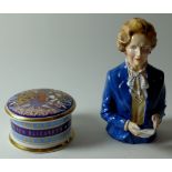 BRONTE porcelain MARGARET THATCHER BUST and lidded box: Bust is limited edition 6/200, 19.