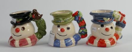 3 x Royal Doulton Snowman miniature character jugs for Sinclairs: D7124 Christmas stocking edition