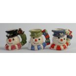 3 x Royal Doulton Snowman miniature character jugs for Sinclairs: D7124 Christmas stocking edition