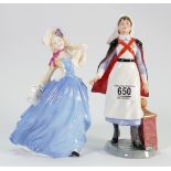 Royal Doulton figures Nurse & Autumn breezes: HN 4287 & HN 3736, signed,