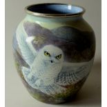 Moorcroft enamel VASE SNOWY OWL 2/25: Hand painted & signed, signature indistinct.