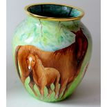 Moorcroft enamel VASE HORSES 2/3: Hand painted by Fiona Bakewell.