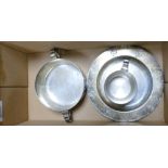 Three Disney related silver plated plate bowl and mug: