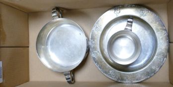 Three Disney related silver plated plate bowl and mug: