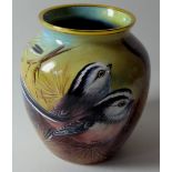 Moorcroft enamel VASE LONG TAILED TITS 49/50: Hand painted by NC Creed.