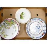 Tray lot of antique plates: Includes ironstone, Commemorative, and hand painted examples.