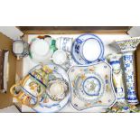 Large tray lot of 16 x Quimper & similar pottery: Includes candlesticks, plates,