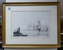 Soft ground etching by Samuel Prout RWS: The Convoy 1814, 24cm x 34cm excl. mount and frame.
