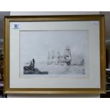 Soft ground etching by Samuel Prout RWS: The Convoy 1814, 24cm x 34cm excl. mount and frame.