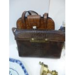 Bruno Magli brown leather Crocodile effect lady's shoulder bag, 29cm wide.