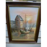 Max Savy; signed oil on canvas of a harbour scene