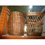 Two wicker baskets and sundry items