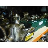 3 boxes of mixed silver plated ware including coffee pots, jugs, teapots etc.